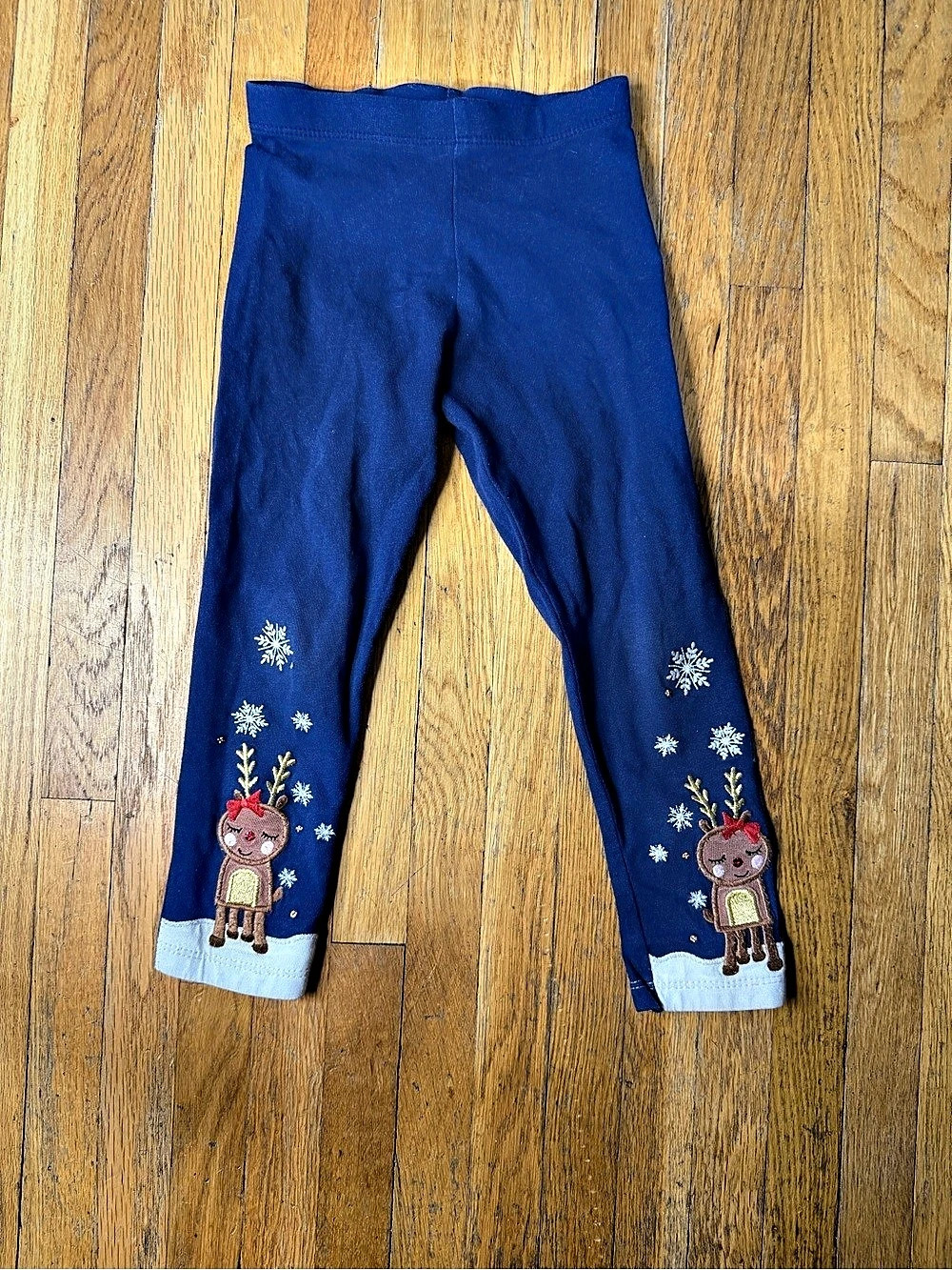 F&F Kids Reindeer Embroidered Leggings in Blue & White Girls 3T